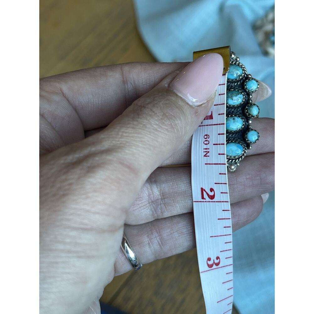 Turquoise Cluster Ring Sterling Silver Native Style Southwest Long Adjustable - Picture 4 of 10